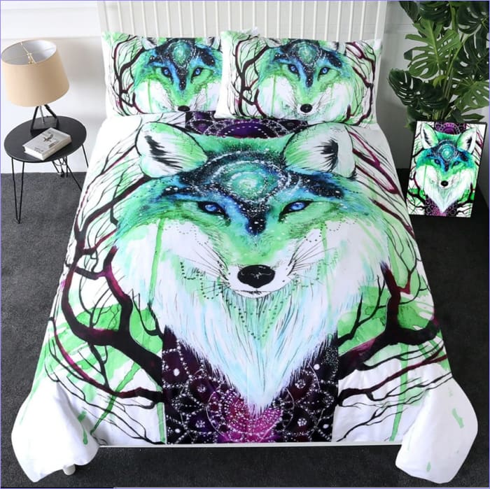 Housse de couette esprit vert loup