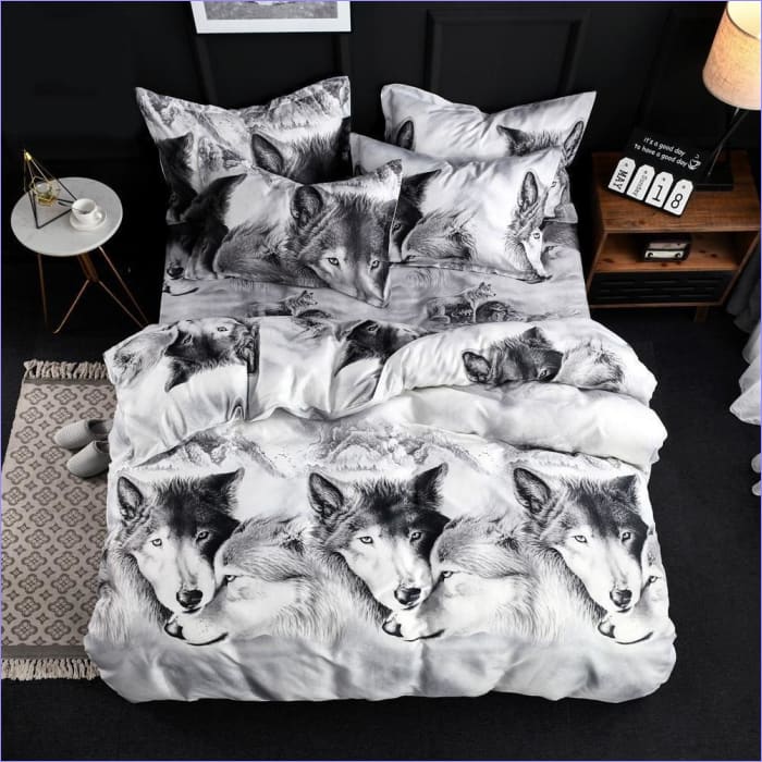 Housse de Couette Loup Noir et Blanc - couettedouillette
