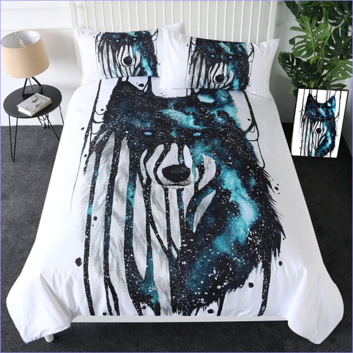 Housse de couette loup galactique peinture