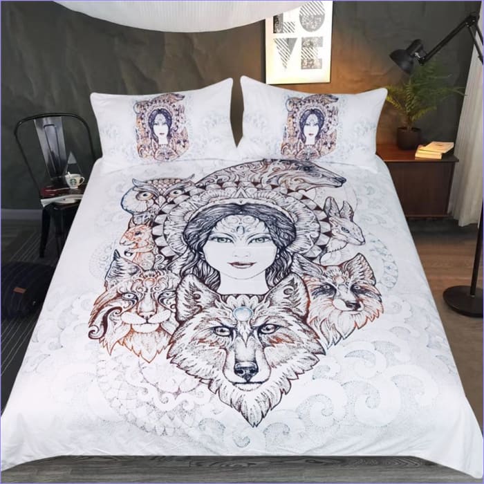 Housse de couette motif loup bohème