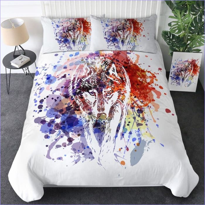 Housse de couette motif loup artistique