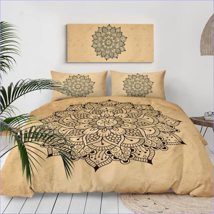 Housse de Couette Mandala Beige - Fleur - couettedouillette