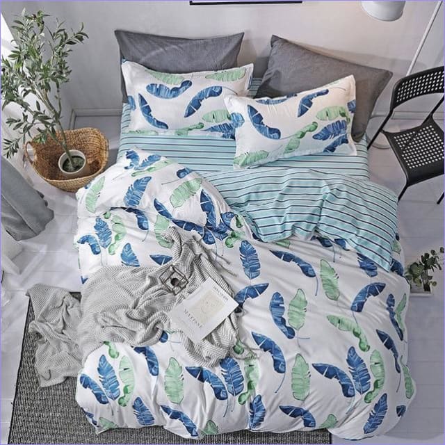 Housse de couette Moderne Plumes bleues et vertes - couettedouillette