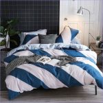 Housse de Couette Scandinave Bandes Bleues et Blanches - 