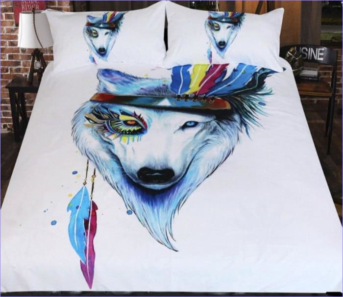 Housse de couette effigie loup blanc