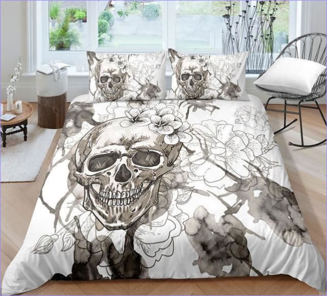 Housse de couette motif crâne blanc
