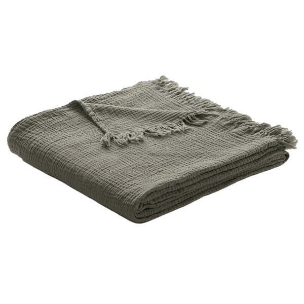 Jeté vert olive MUSLIN ( 60'' x 70'') - Par Brunelli Jeté ,disponible chez Literie-Déco et moi