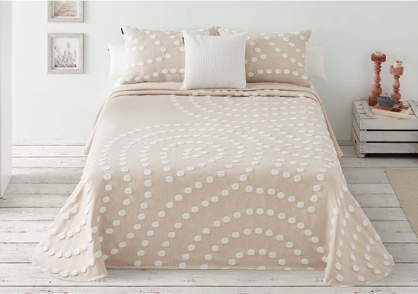 Couvre-lit ensemble Polka beige - Fait au Québec