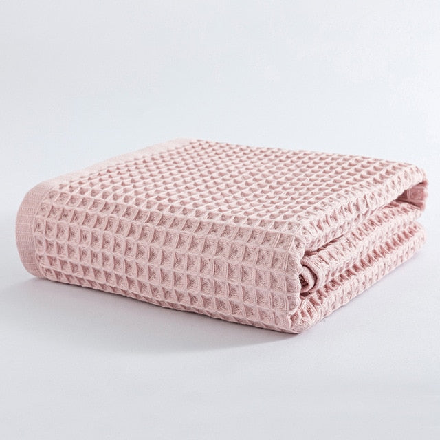 serviette de bain coton gaufré rose