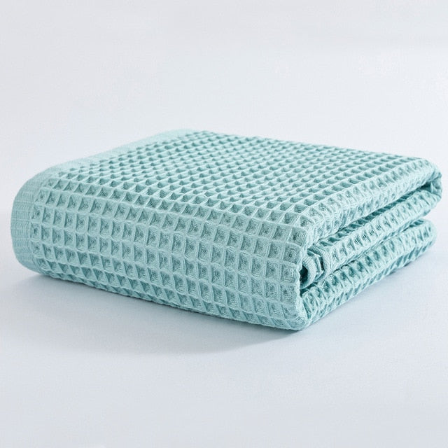 serviette de bain coton gaufré bleu