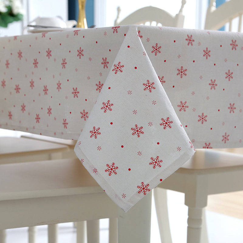 Nappe rectangulaire festive blanche à motifs flocons rouges – Image 3
