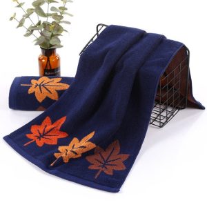serviette de bain coton feuille d'érable bleu