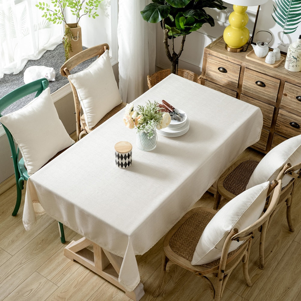 Nappe rectangulaire blanche en lin