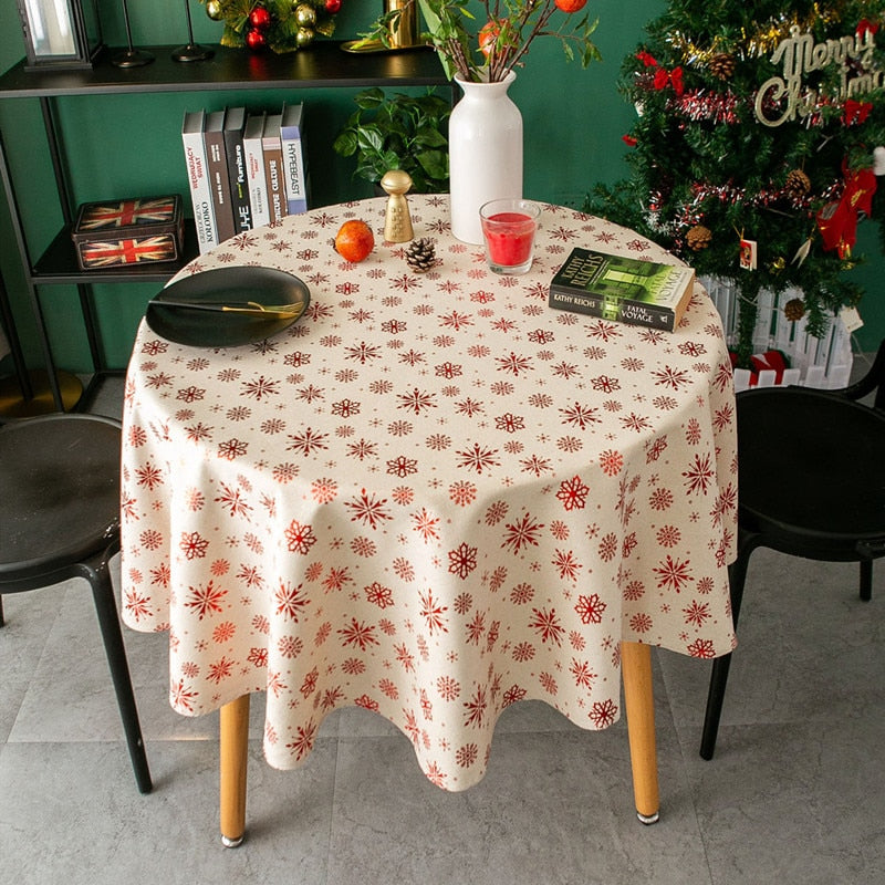 Nappe ronde festive blanche et rouge