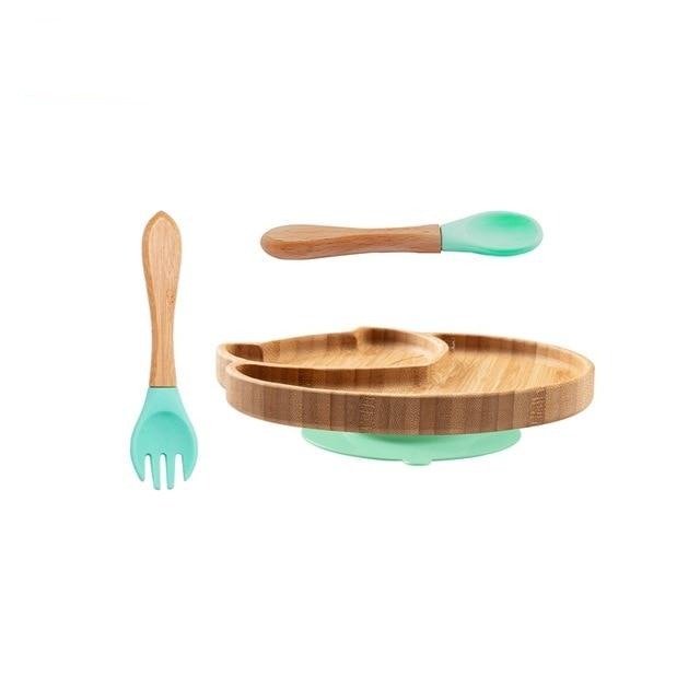 Vaisselle assiette bambou pour bébé avec couverts – Image 6