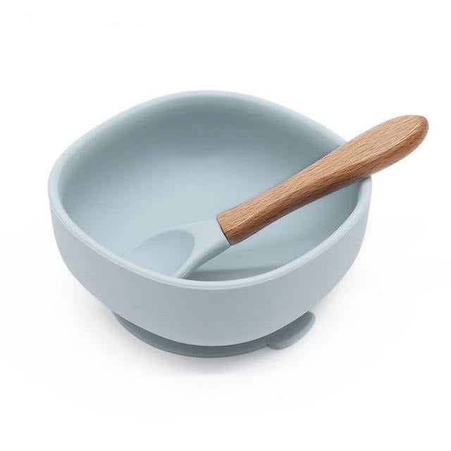 Bol ventouse silicone bébé garçon avec cuillère couleur bleu