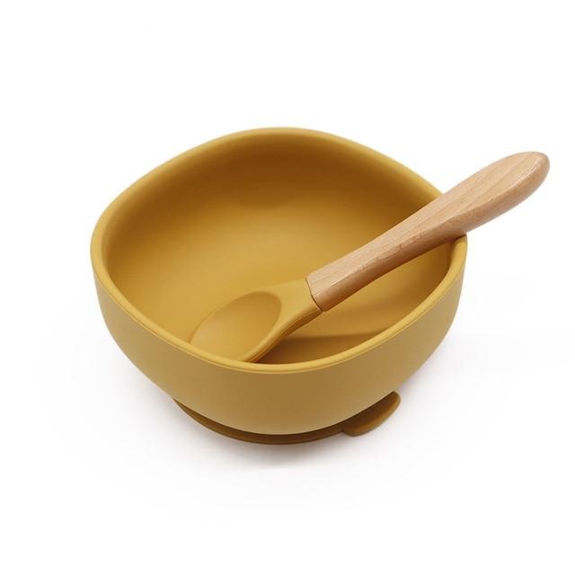 Bol ventouse silicone bébé avec cuillère couleur doré