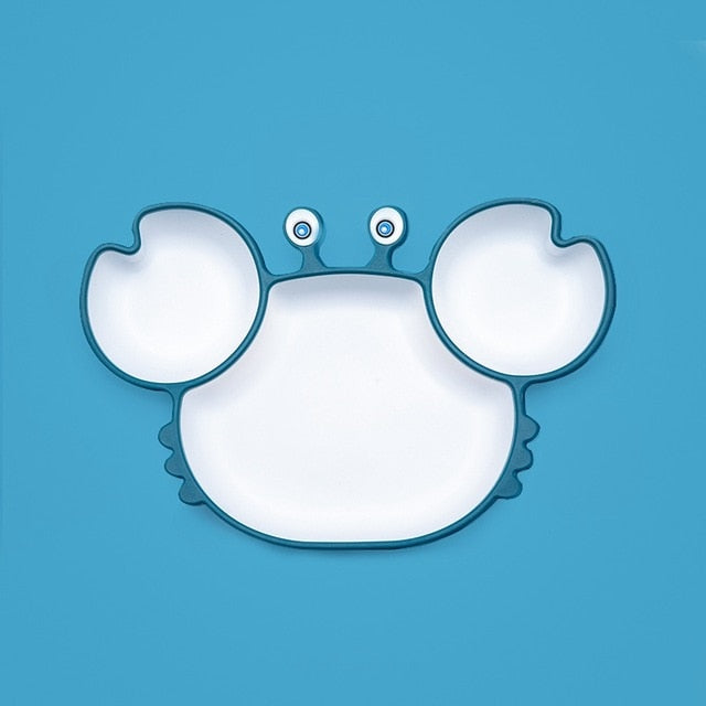 Vaisselle socle ventouse pour bébé couleur bleu - CRABE RIGOLO