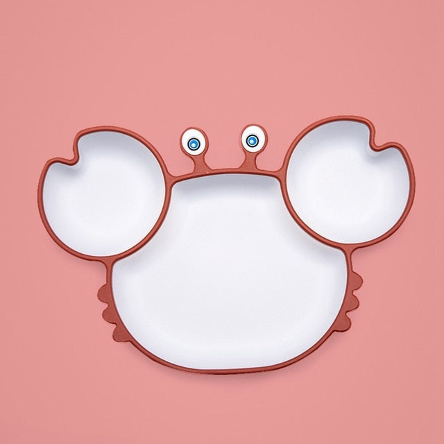 Vaisselle socle ventouse pour bébé couleur rose foncé - CRABE RIGOLO