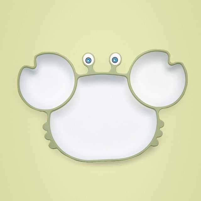 Vaisselle socle ventouse pour bébé couleur vert - CRABE RIGOLO
