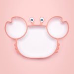 Vaisselle socle ventouse pour bébé couleur rose - CRABE RIGOLO