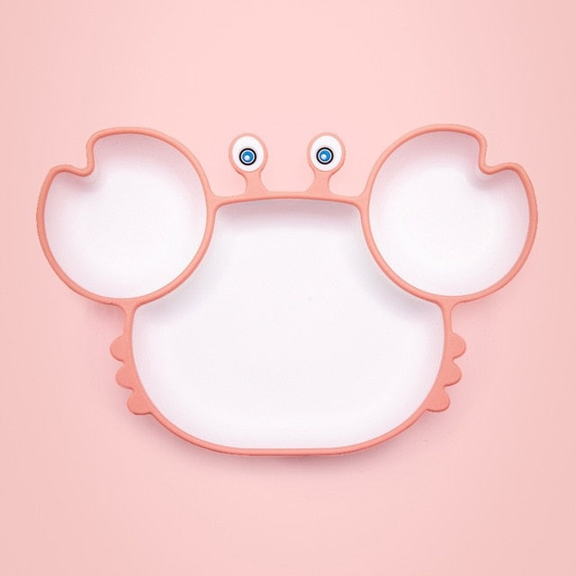 Vaisselle socle ventouse pour bébé couleur rose - CRABE RIGOLO