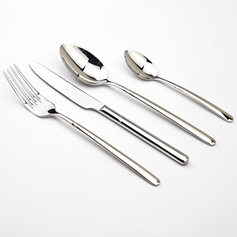 Vaisselle couverts LUNA effet miroir argentés en inox 24 pièces
