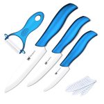 Vaisselle - Kit de 3 couteaux en céramique et économe bleu et blanc