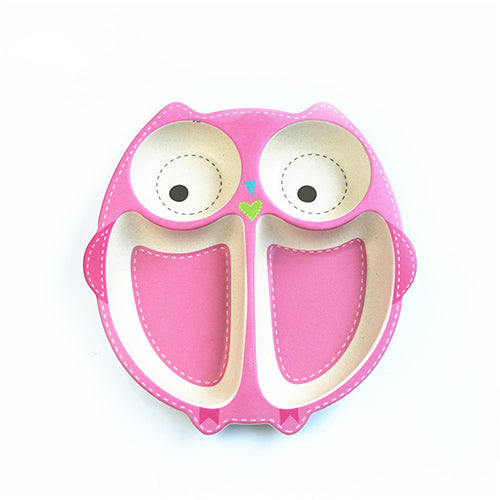 Assiette fibre de bambou Hibou Rose