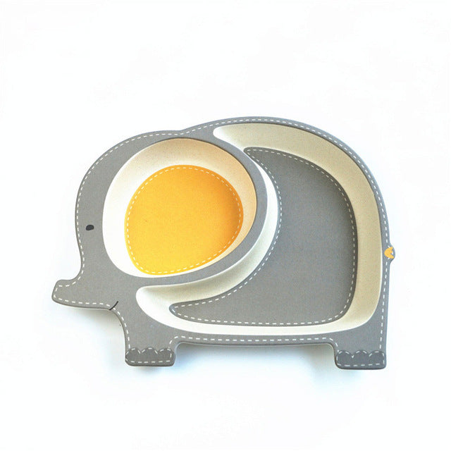 Assiette fibre de bambou Éléphant Gris Oreilles Jaunes