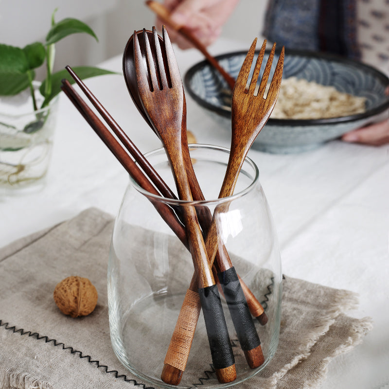 Vaisselle - Ensemble fourchette et cuillère en bois style japonais – Image 5