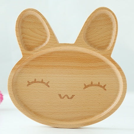 Plateau repas bébé en bois - modèle lapin souriant