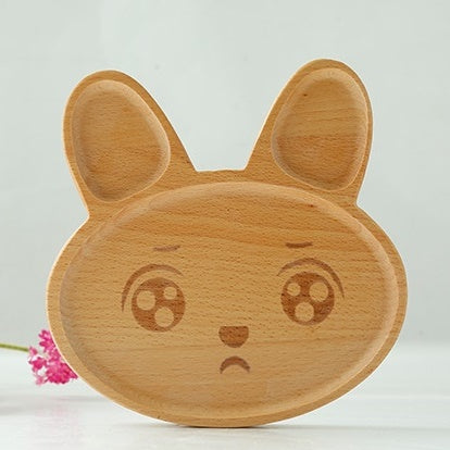 Plateau déjeuner bébé en bois - modèle lapin triste