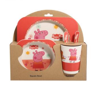 Ensemble vaisselle fibre de bambou pou enfant - Thème Peppa Pig
