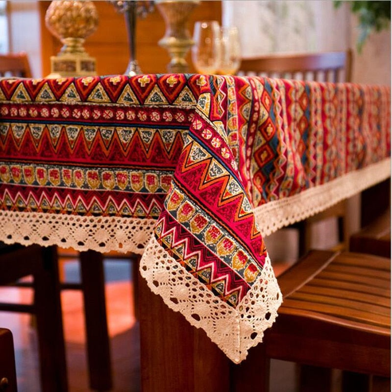 Nappe rectangulaire bohème rouge en coton – Image 3