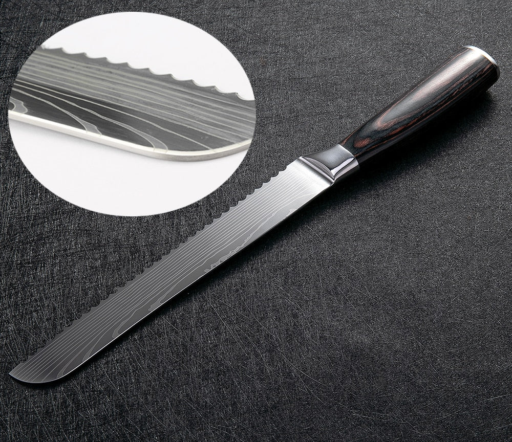 Vaisselle couteau professionnel pour pain - Lame en damas – Image 3