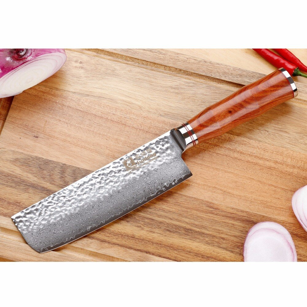 Vaisselle couteau Nakiri japonais en acier Damas VG10 – Image 4