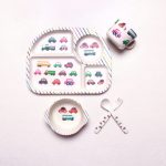 Vaisselle bébé en bambou motif voitures