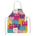 Tablier de Cuisine à Manches Courtes en Lin avec Imprimé Chat Mignon - Adulte 55x68cm Rainbow Cats / Adulte 55x68cm