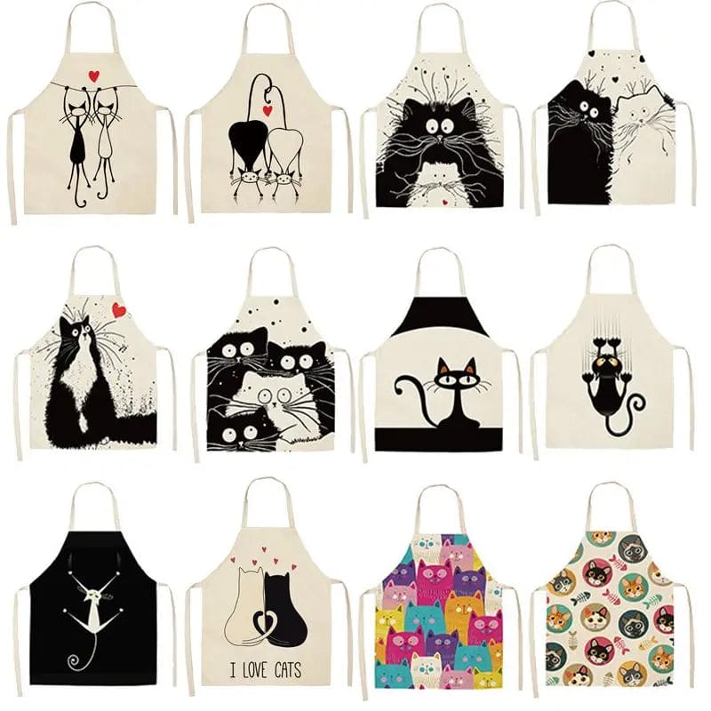 Tablier japonais lin imprimé chaton griffeur. – Image 2