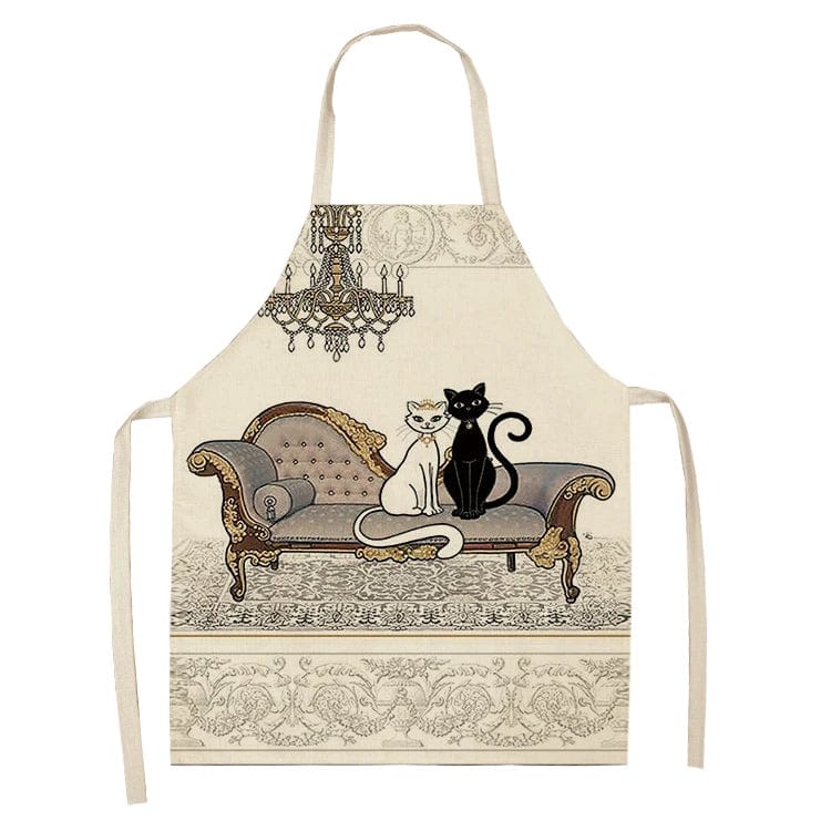 Tablier japonais sans manches motif chat en lin et coton – Image 9