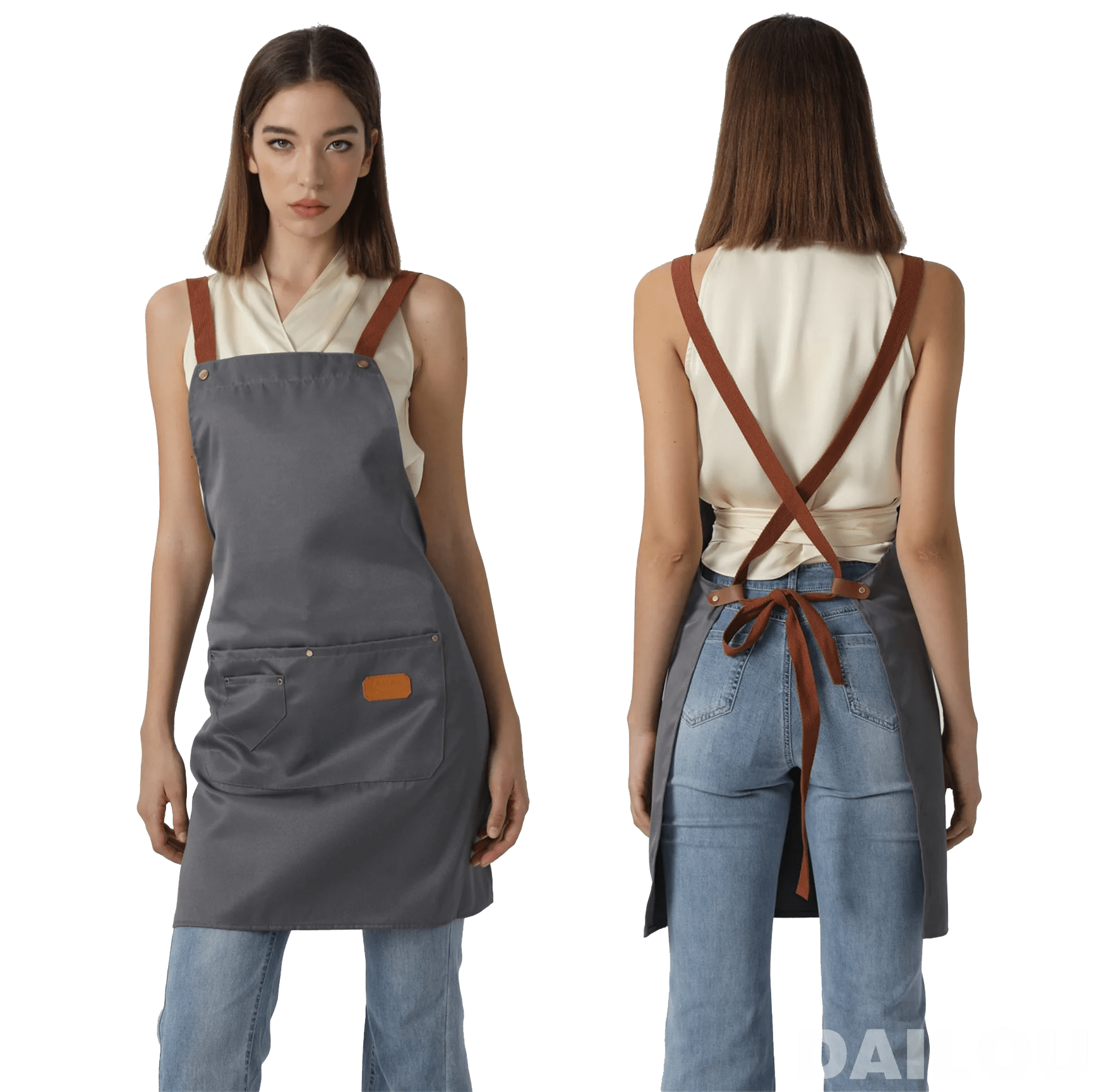 Tablier chef mixte jaune beige – Image 9