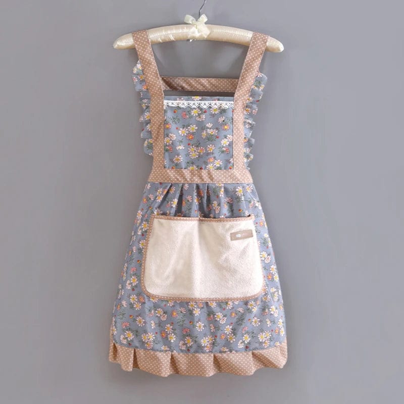 Tablier traditionnel vintage années 50 en coton bleu – Image 5