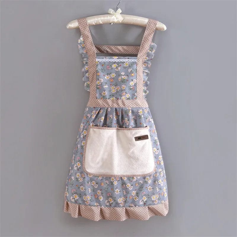 Tablier traditionnel vintage années 50 en coton bleu – Image 2