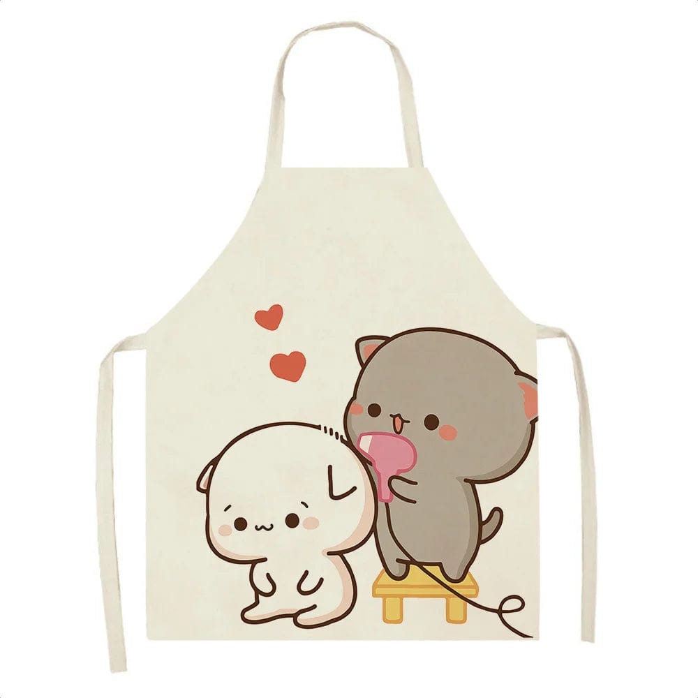Tablier en Lin Mignon avec Imprimé de Chat Cartoon - Taille Adulte 68x55cm - Cuisine, Restaurant, Chef, Cuisson F / 68x55cm adultsize
