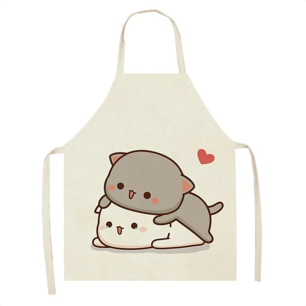 Tablier en Lin Mignon avec Imprimé de Chat Cartoon - Taille Adulte 68x55cm - Cuisine, Restaurant, Chef, Cuisson O / 68x55cm adultsize