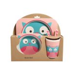 Vaisselle coffret bambou Hibou pour bébé fille 5 pièces