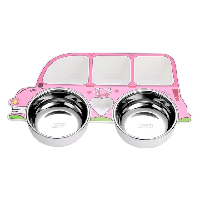 Vaisselle enfant fille inox forme de Voiture - Assiette rose