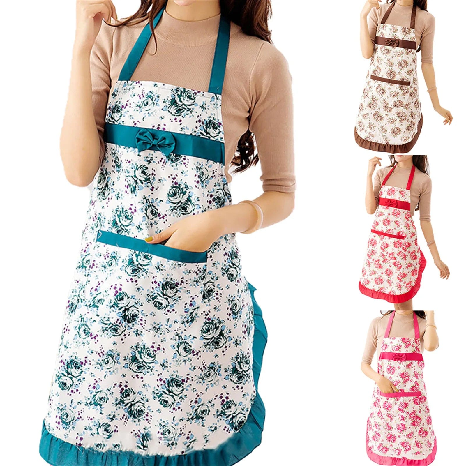 Tablier femme imperméable à motif floral avec poches ajustables – Image 7